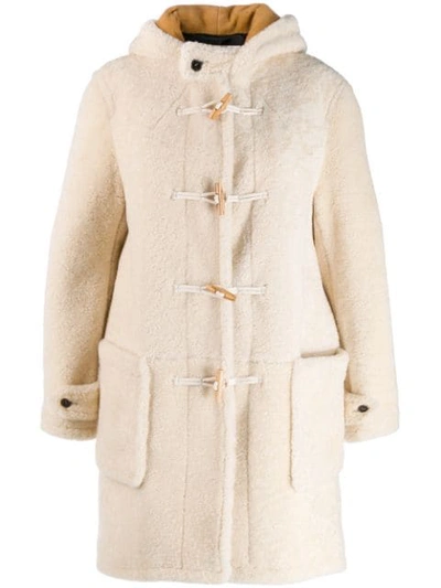 Saint Laurent Toggle-front Hooded Shearling Coat In White