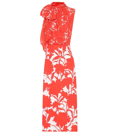 Prada Twill Floral Shadow Sleeveless Dress In Red