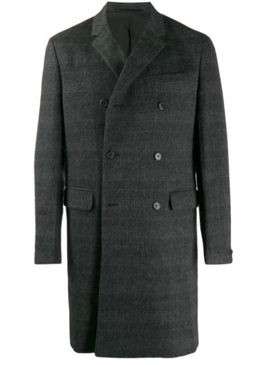 Prada Double-breasted Plaid Coat In Grey