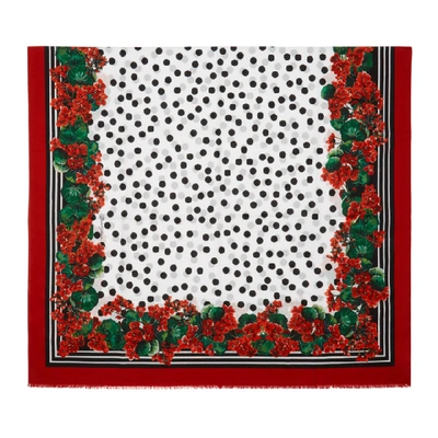 Dolce & Gabbana Dolce And Gabbana White And Red Polka Dots Geranium Scarf In Neutrals