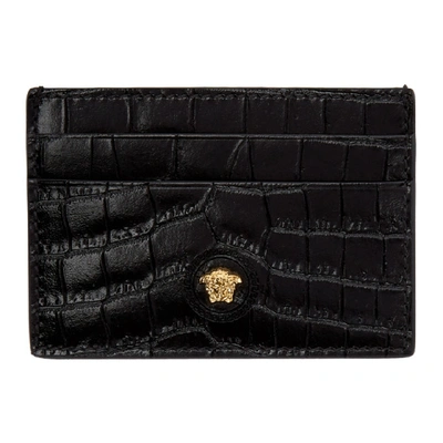 Versace Black Croc Medusa Card Holder In D41oh Black