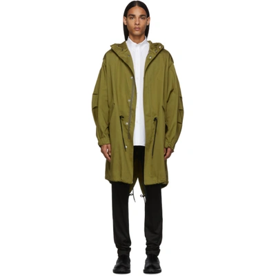 Givenchy Address Print Military Parka In Dark Green