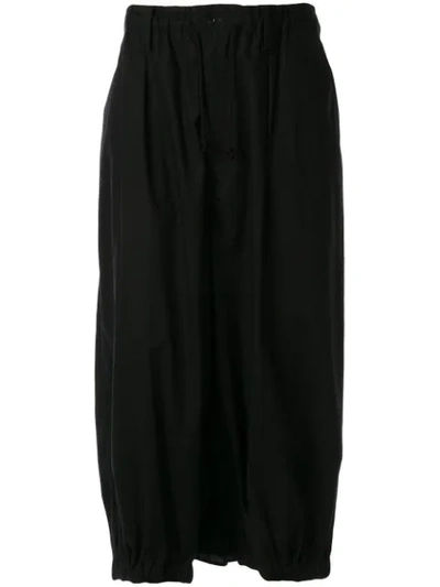 Yohji Yamamoto Cropped Dropped-crotch Trousers In Black