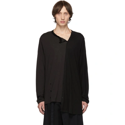 Yohji Yamamoto Black And Grey Diagonal Long Sleeve T-shirt In Charcoal