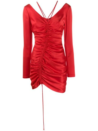 David Koma Ruched Satin Mini Dress In Red