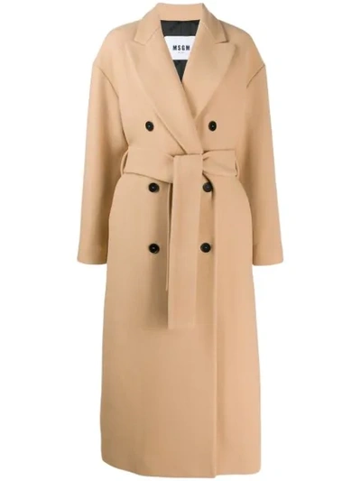 Msgm Double-breasted Virgin Wool Trench Coat In Beige