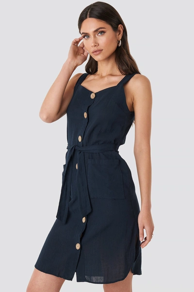Trendyol Belted Button Detailed Mini Dress - Blue In Navy
