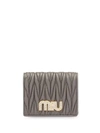 Miu Miu Matelassé Embellished Logo Wallet In Grey