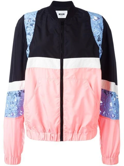 Msgm Pink Nylon Bomber Jacket In Multicolor