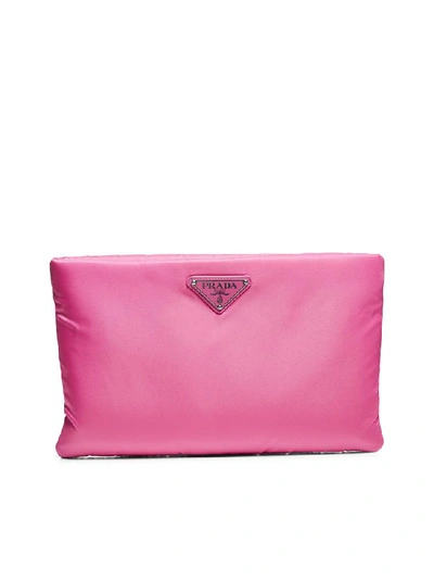 Prada Fluorescent Logo Chain Clutch Bag In Pink
