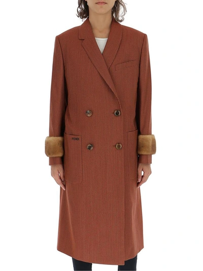 Fendi Double Breasted Trench Coat In Brown