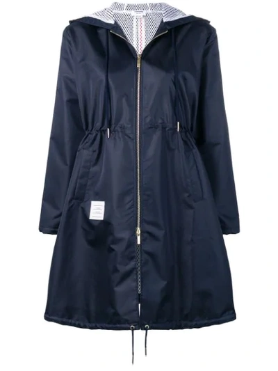 Thom Browne Center Back Long Hooded Navy Parka In Blue