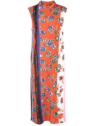 Derek Lam 10 Crosby Belted Sleeveless French Floral Dress With Foldover Collar In Red