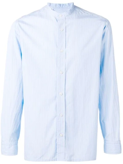 Salvatore Piccolo Striped Mandarin Collar Shirt In Blue