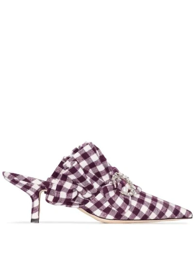 Midnight 00 Checked 55mm Crystal Embellished Mules In White