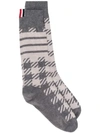 Thom Browne Gun Club Check Cashmere Socks In Grey