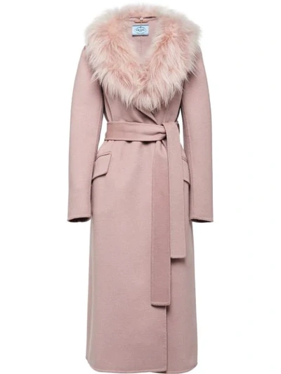 Prada Oversized Collar Mid-length Coat In Pink