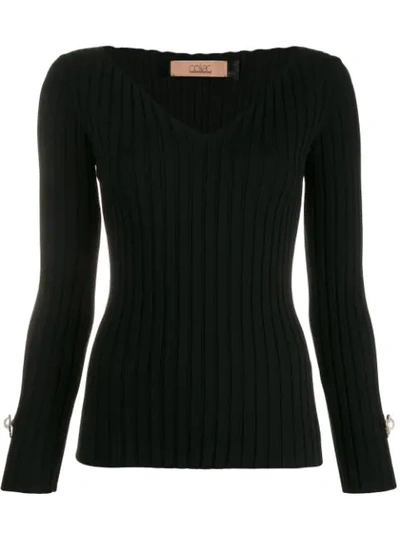 Coliac V-neck Ribbed Top In Black