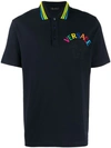 Versace Embroidered Logo Polo T-shirt In Blue