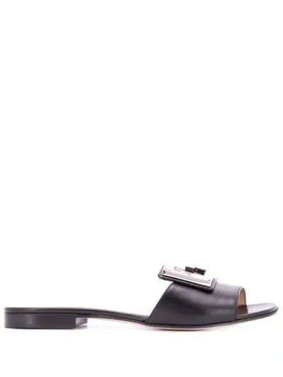 Gucci Crystal-embellished Leather Slides In Black