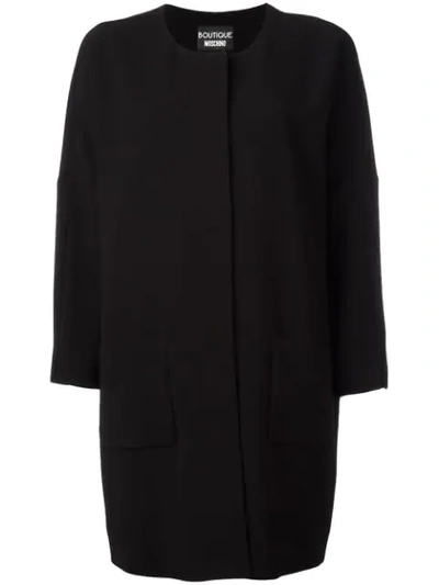 Boutique Moschino Three-quarters Sleeve Boxy Coat In Black