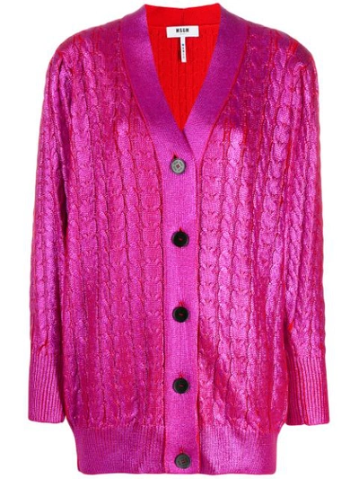 Msgm V-neck Lurex Cardigan In Pink