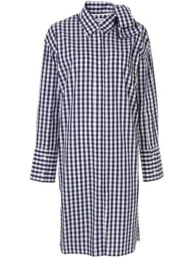 Jw Anderson Scarf Collar Gingham Shirt Dress In Blue