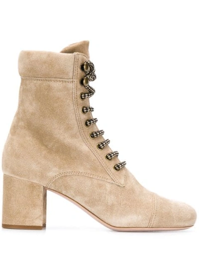 Miu Miu Women's Nevermind Suede Combat Boots In Beige