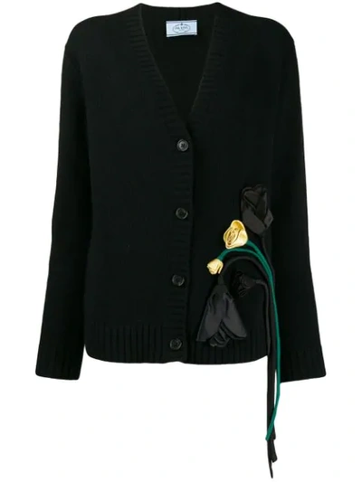 Prada Floral Knitted Cardigan In Black