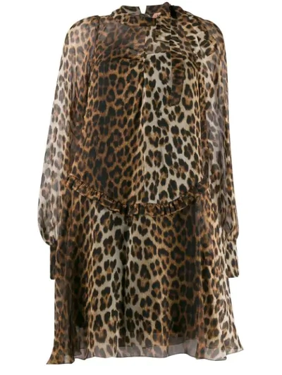 N°21 Leopard Sheer Short Dress In Brown