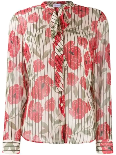Red Valentino Red(v) Striped Floral Print Shirt