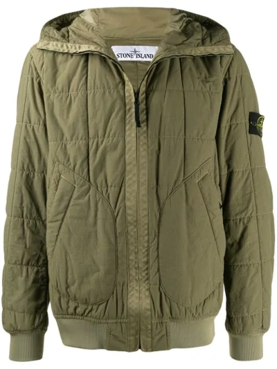 Stone Island Quilted Hooded Jacket In Green