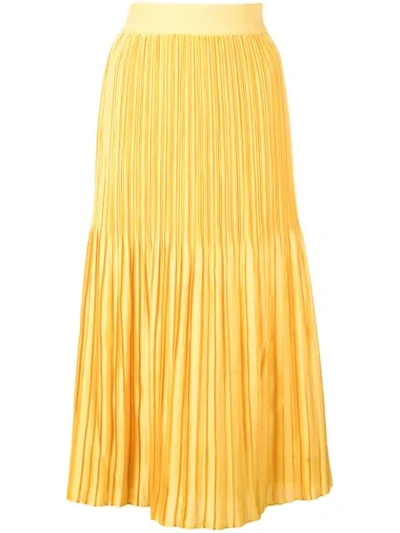 Alice And Olivia Ken Pleated Satin Midi Skirt In Yellow