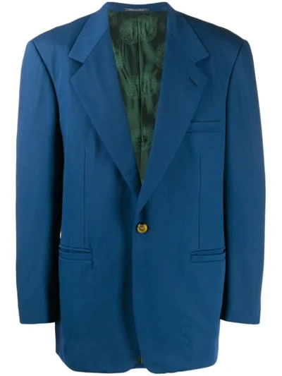 Pre-owned Versace 1980's Notched Lapel Structured Blazer In Blue