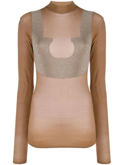 Courrèges Sheer High Neck T-shirt In Brown