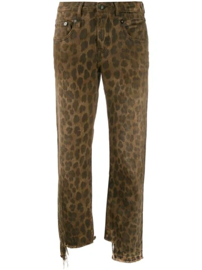 R13 Leopard Print Cropped Jeans In Brown