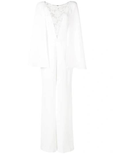 Tadashi Shoji Lace-panelled Cape Jumpsuit In White