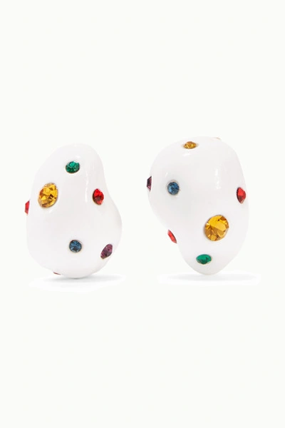 Mounser Gold-plated, Enamel And Crystal Earrings In White