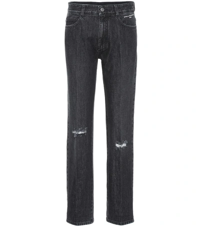 Stella Mccartney Cropped Distressed Mid-rise Straight-leg Jeans In Black