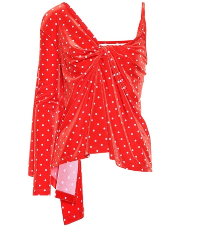 Balenciaga Polka-dot Velvet Top In Red