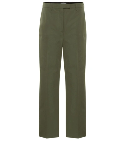 Prada High-rise Cotton Wide-leg Pants In Green