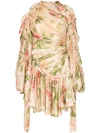 Zimmermann Espionage Drawn Ruched Asymmetric Floral-print Silk-chiffon Dress In Neutral