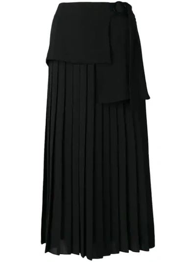 Victoria Victoria Beckham Asymmetric Pleated Crepe Midi Skirt In Black