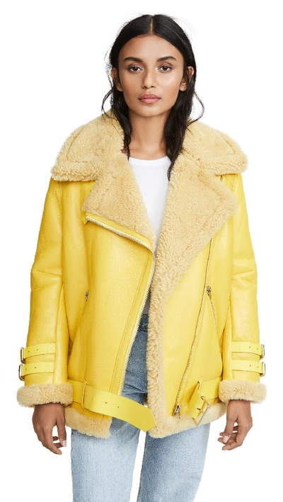 Acne Studios Velocite Shearling-trimmed Leather Biker Jacket In