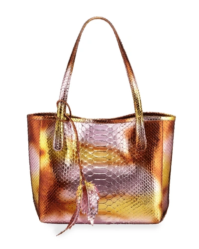Nancy Gonzalez Erica Small Metallic Python Tote Bag In Gold