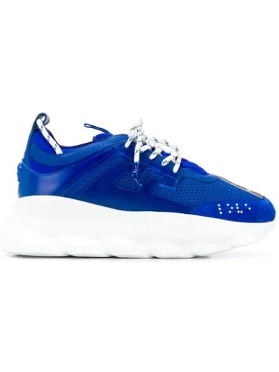 Versace Chain Reaction Mesh And Suede Trainers In Blue