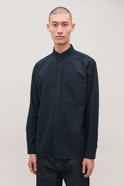 Cos Button-down Cotton-lyocell Shirt In Blue