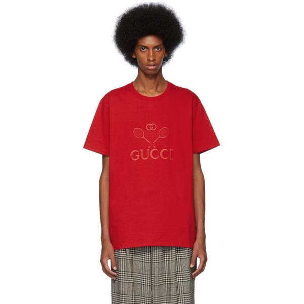 Gucci Logo-embroidered Oversized Cotton-jersey T-shirt In Red | ModeSens