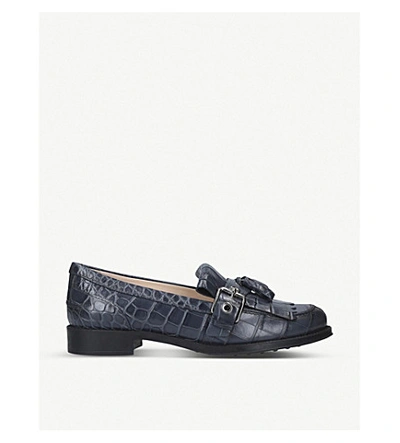 Tod's Crocodile-embossed Leather Tassel Loafers In Navy