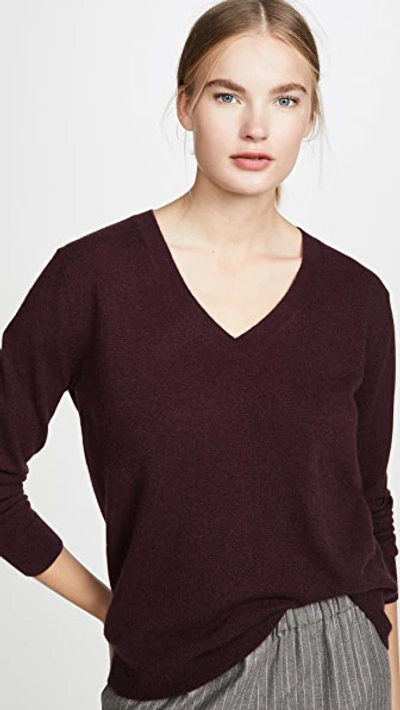 Vince Weekend V-neck Cashmere Sweater In Heather Dahlia Wine